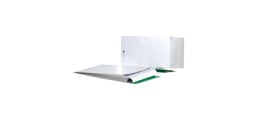 Buste a sacco Securitex - con soffietti - B4 - 25 x 35,3 x 3,8 cm - 130 gr - bianco - Bong Packaging - conf. 100 pezzi