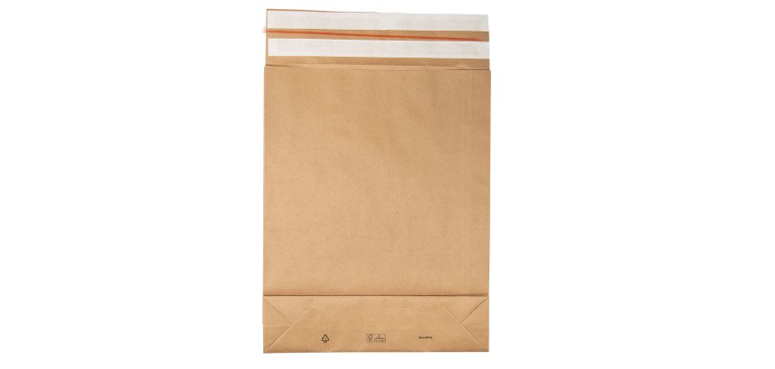 Sacchetti a fondo quadro E-Green - 40 x 50 x 10 + 10 cm - carta kraft - avana - Bong Packaging - conf. 100 pezzi