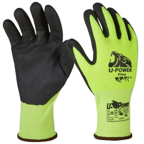 Guanti di protezione FLEX - con polsino giallo - taglia 08 - verde fluo/nero - U-Power