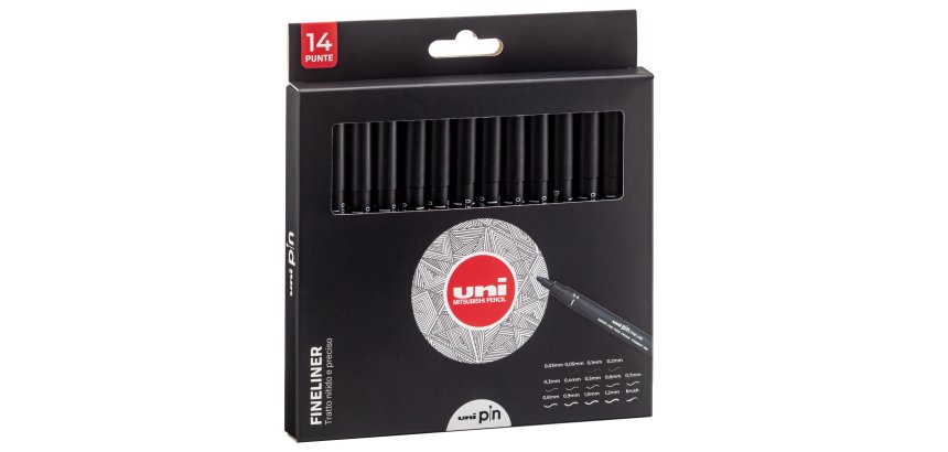 Astuccio Pin fineliner - nero - 14 gradazioni - Uni Mitsubishi - conf. 14 pezzi