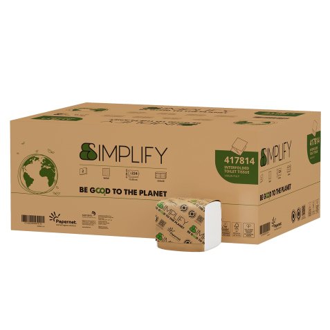 Carta igienica interfogliata Simplify - goffratura wave - 15 gr - Papernet - pacco da 224 strappi