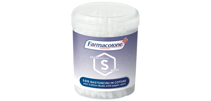 Bastoncini cotonati Silver Asset - in barattolo - Farmacotone - conf. 100 pezzi