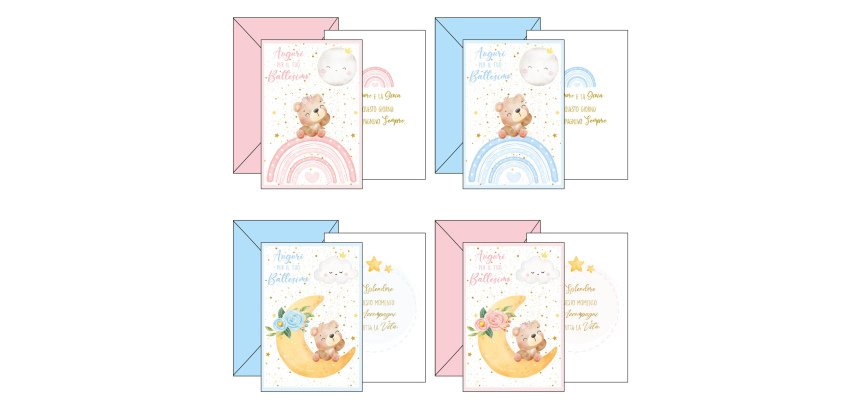 Biglietto auguri Battesimo - 11,7 x 17 cm verticale - 4 soggetti assortiti - Kartos