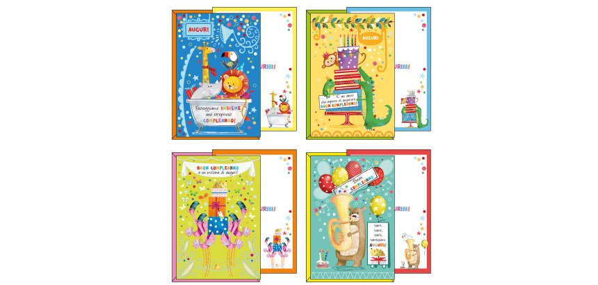 Biglietto auguri Buon Compleanno - tema bambini - 4 soggetti assortiti - Kartos