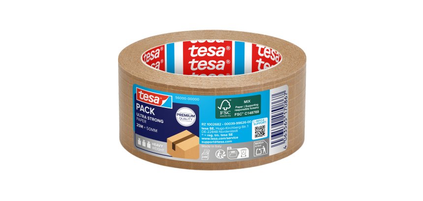 Nastro adesivo Tesapack Eco - paper ultra strong ecoLogo - 25 m x 5 cm - avana - Tesa