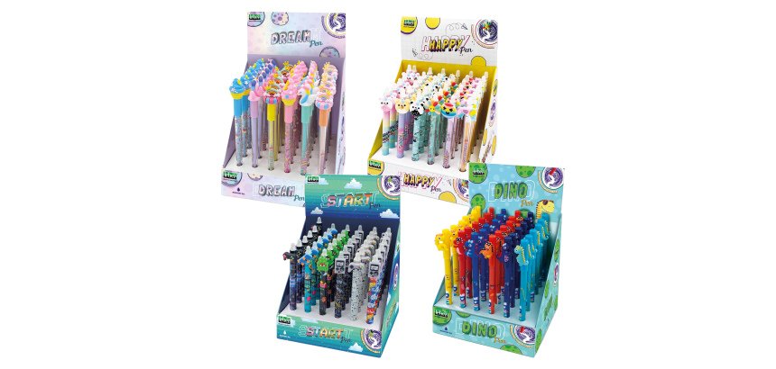 Box penne cancellabili - 4 expo da banco - fantasie assortite - Lebez - conf. 144 pezzi