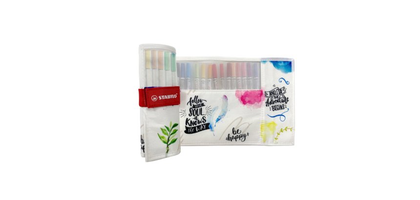 Pennarelli Pen 68 Brush - colori assortiti - Stabilo - rotolo 18 pezzi