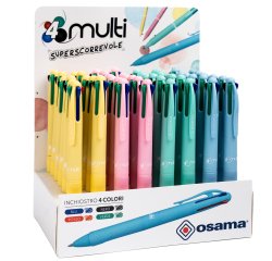 Penna a sfera scatto multifunzione 4 Multi - colori pastello assortiti - Osama - expo 48 pezzi