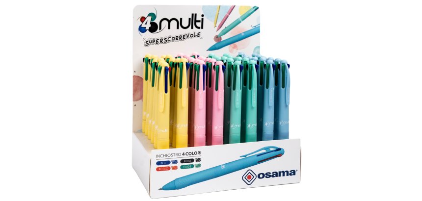 Penna a sfera scatto multifunzione 4 Multi - colori pastello assortiti - Osama - expo 48 pezzi