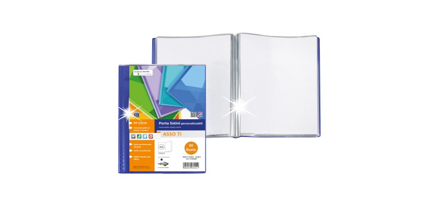 Portalistini Asso TI - personalizzabile - PP liscio - 15 x 21 cm - 80 buste -  blu - Sei Rota