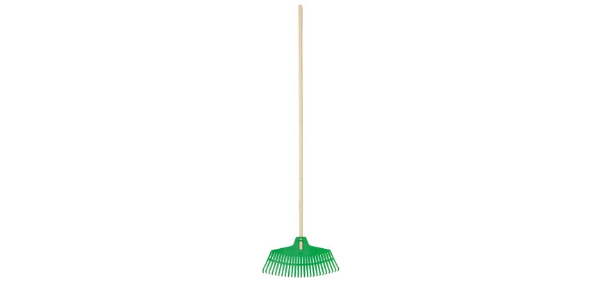 Scopa 25 denti - per erba e foglie - con manico in legno - 47 x 165 cm - Verdemax