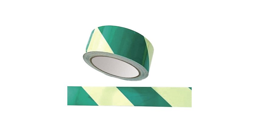 Nastro fotoluminescente adesivo - 4 cm x 10 m - giallo/strisce verdi
