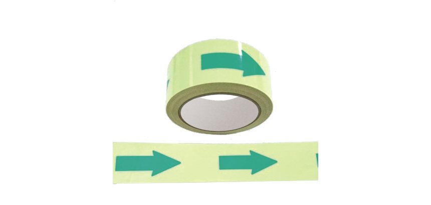 Nastro fotoluminescente adesivo - 4 cm x 10 m - giallo/frecce verdi