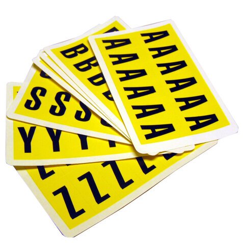 Lettere adesive da A a Z - 38 x 21 mm - 12 et/fg - 26 fogli - nero/giallo - Beaverswood - conf. 312 etichette