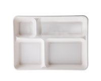 Vassoio biodegradabile - 4 scomparti - 37 x 27 x 3,6 cm - canna da zucchero - bianco - Signor Bio - conf. 40 pezzi