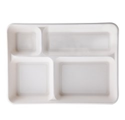 Vassoio biodegradabile - 4 scomparti - 37 x 27 x 3,6 cm - canna da zucchero - bianco - Signor Bio - conf. 40 pezzi