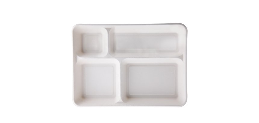 Vassoio biodegradabile - 4 scomparti - 37 x 27 x 3,6 cm - canna da zucchero - bianco - Signor Bio - conf. 40 pezzi