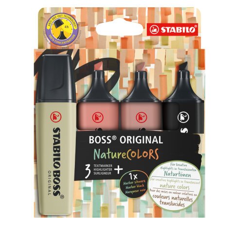 Evidenziatori Stabilo Boss NatureColors - tratto 2 + 5 mm - colori assortiti - Stabilo - astuccio 4 pezzi