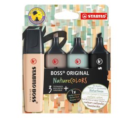 Evidenziatore Boss Original NatureColors - punta a scalpello - tratto 2 - 5 mm - colori assortiti - Stabilo - astuccio 4 pezzi