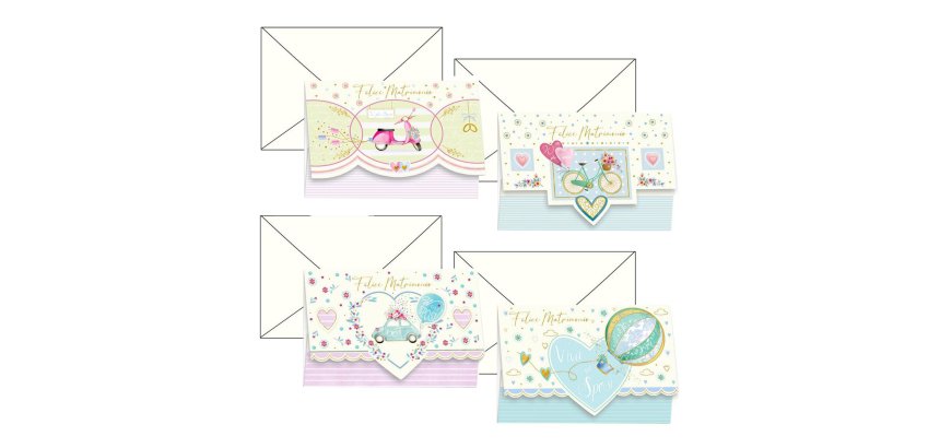 Biglietto auguri portasoldi Matrimonio - 11,7 x 17 cm - 4 soggetti assortiti - Kartos
