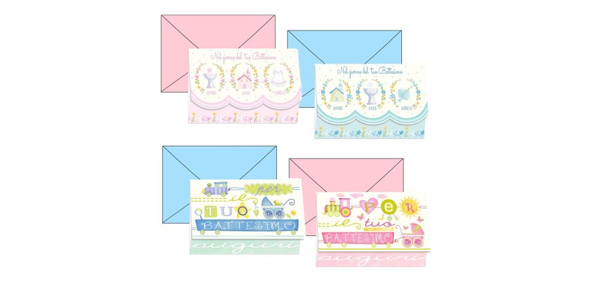 Biglietto auguri Battesimo - 11,7 x 17 cm orizzontale - 4 soggetti assortiti - Kartos