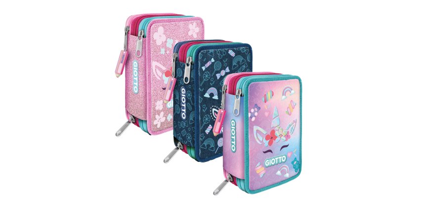 Astuccio 3 zip Candy collection - 19,5 x 7,5 x 12,9 cm - tessuto - fantasie assortite - Giotto