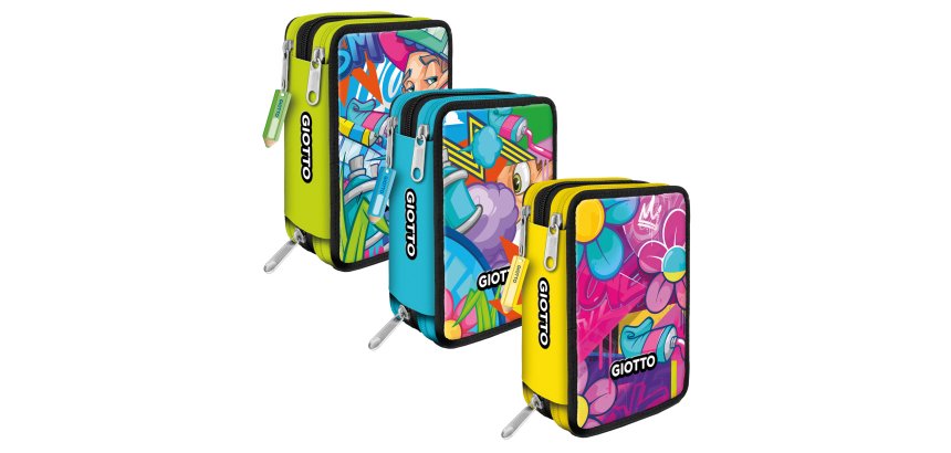 Astuccio 3 zip Young Street collection - 19,5 x 7,5 x 12,9 cm - PL - fantasie assortite - Giotto