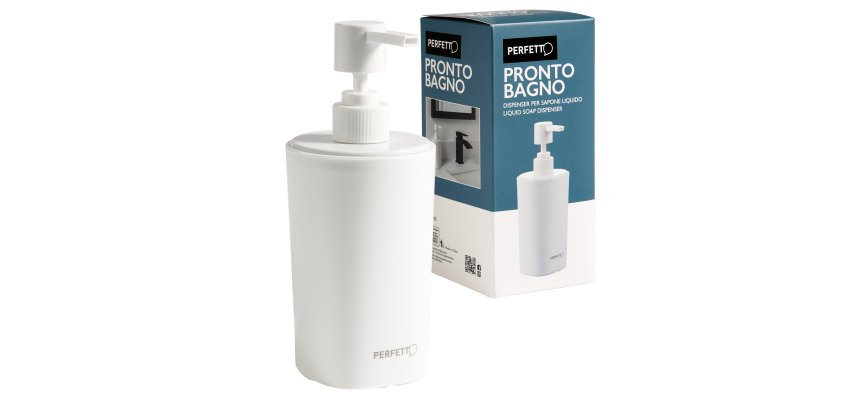 Dispenser sapone liquido Pronto Bagno - diametro 8 cm - 450 ml - PPL - bianco - Perfetto
