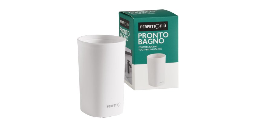 Bicchiere porta spazzolini Pronto Bagno - diametro 8 cm - H 12,5 cm - PPL - bianco - Perfetto