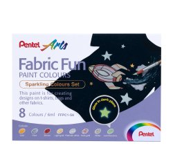 Colore in tubetto per tessuto Fabric Fun - colori sparkling assortiti - Pentel - conf. 8 pezzi