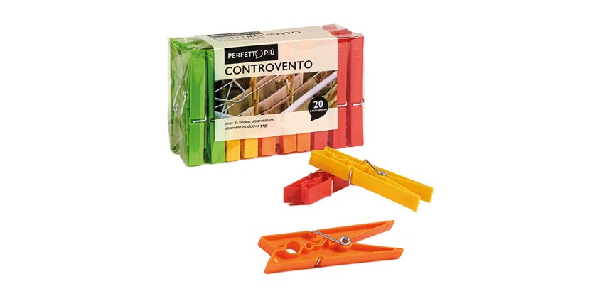 Mollette biancheria Controvento Colours - colori assortiti - Perfetto - conf. 20 pezzi