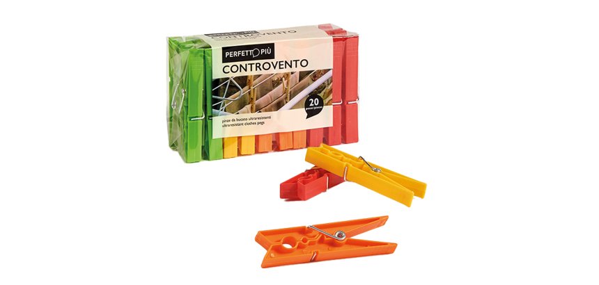 Mollette biancheria Controvento Colours - colori assortiti - Perfetto - conf. 20 pezzi