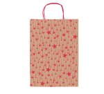 Shopper natale - 16 x 8 x 21 cm - carta kraft - fantasia stelline - rosso - Rex Sadoch