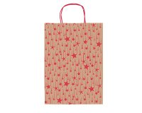 Shopper natale - 16 x 8 x 21 cm - carta kraft - fantasia stelline - rosso - Rex Sadoch