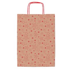 Shopper natale - 16 x 8 x 21 cm - carta kraft - fantasia stelline - rosso - Rex Sadoch