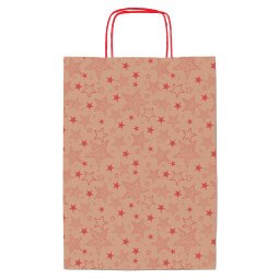 Shopper natale - 16 x 8 x 21 cm - carta kraft - fantasia stelline - rosso - Sadoch