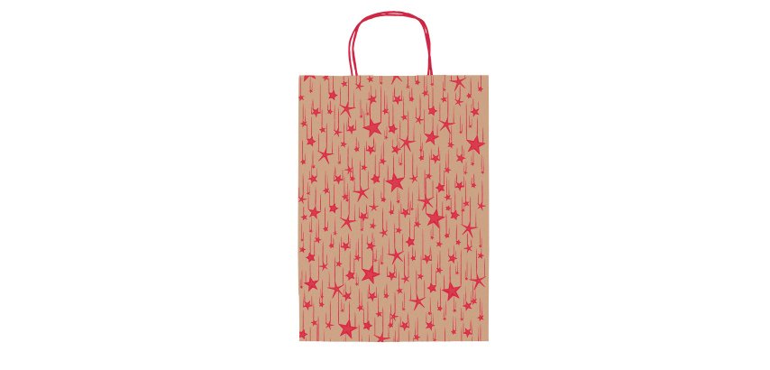 Shopper natale - 36 x 12 x 41 cm - carta kraft - fantasia stelline - rosso - Rex Sadoch