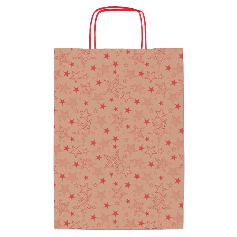 Shopper natale - 36 x 12 x 41 cm - carta kraft - fantasia stelline - rosso - Rex Sadoch