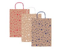 Shopper natale - 16 x 8 x 21 cm - carta kraft - fantasia stelline - colori assortiti - Rex Sadoch