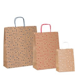 Shopper natale - 26 x 12 x 36 cm - carta kraft - fantasia stelline - colori assortiti - Rex Sadoch