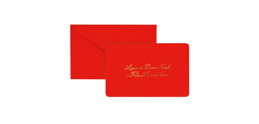 Biglietto natale con busta - 9 x 14 cm - stampa oro - rosso - Rex Sadoch