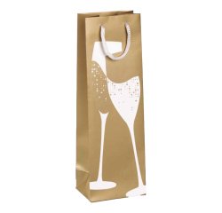 Portabottiglie natale - 37 x 12 x 9 cm - carta patinata - fantasia oro - Rex Sadoch