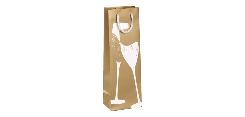Portabottiglie natale - 37 x 12 x 9 cm - carta patinata - fantasia oro - Rex Sadoch