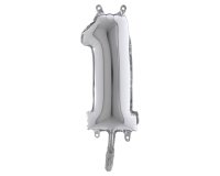 Palloncino - numero 1 - H 36 cm - mylar - argento - Big party