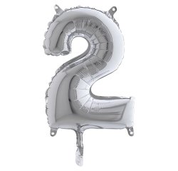 Palloncino - numero 2 - H 36 cm - mylar - argento - Big party
