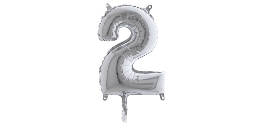 Palloncino - numero 2 - H 36 cm - mylar - argento - Big party