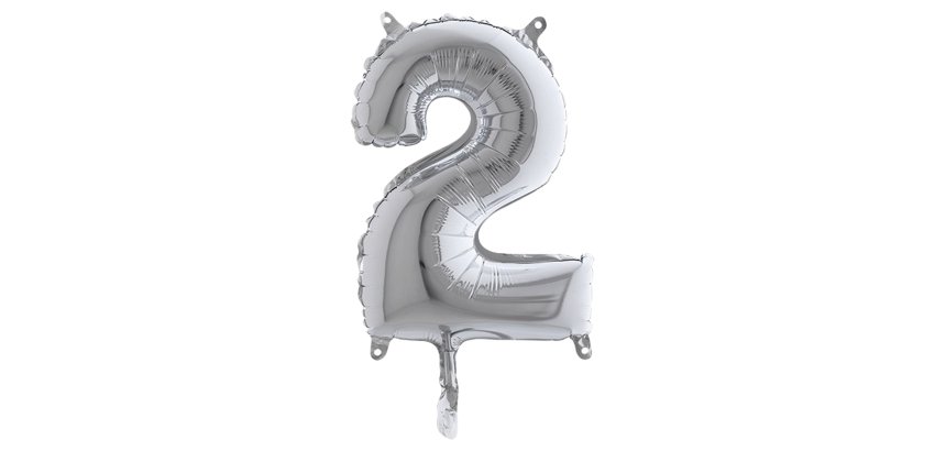 Palloncino - numero 2 - H 36 cm - mylar - argento - Big party
