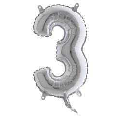 Palloncino - numero 3 - H 36 cm - mylar - argento - Big party