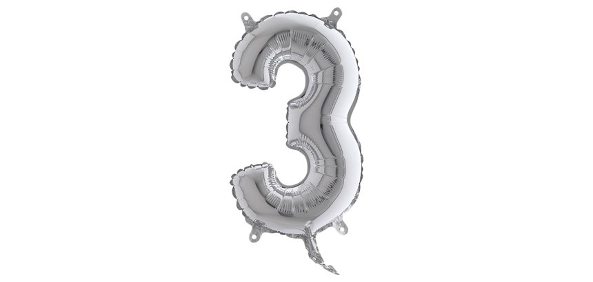 Palloncino - numero 3 - H 36 cm - mylar - argento - Big party