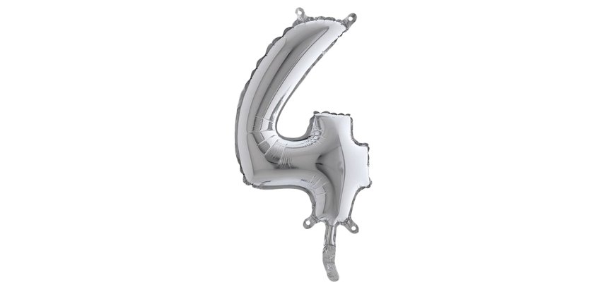 Palloncino - numero 4 - H 36 cm - mylar - argento - Big party